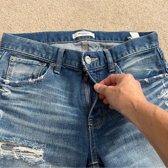 MOUSSY VINTAGE Ridgewood Ripped Crop Skinny Jeans Japanese Denim in Medium Blue - Picture 5 of 12